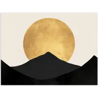 PosterMonkey Poster 40x30 cm - Bergsilhouetten - Gouden cirkel - Beige - Posters - Kamer decoratie - Wanddecoratie woonkamer - Muurdecoratie slaapkamer