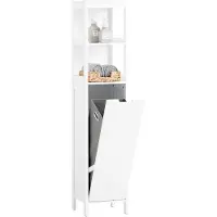 SoBuy Badkamer Kolomkast - 2 Planken - 1 Wasmand - 30 x 30 x 145 cm - Wit