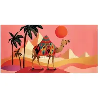 PosterMonkey Poster 150x75 cm - Kameel - Pyramides - Rode zon - Posters - Kamer decoratie - Wanddecoratie woonkamer - Muurdecoratie slaapkamer