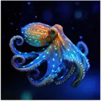 PosterMonkey Poster 100x100 cm - Octopus - Stippen - Blauw - Zee - Posters - Kamer decoratie - Wanddecoratie woonkamer - Muurdecoratie slaapkamer XXL