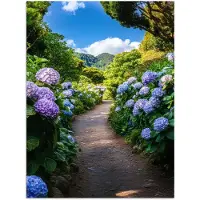 PosterMonkey Poster 120x160 cm - Hortsensia - Pad - Bloemen - Posters - Kamer decoratie - Wanddecoratie woonkamer - Muurdecoratie slaapkamer XXL