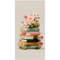 PosterMonkey Poster 75x150 cm - Boeken - Stapel - Bloemen - Kleurrijk - Posters - Kamer decoratie - Wanddecoratie woonkamer - Muurdecoratie slaapkamer