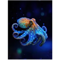 PosterMonkey Poster 60x80 cm - Octopus - Stippen - Blauw - Zee - Posters - Kamer decoratie - Wanddecoratie woonkamer - Muurdecoratie slaapkamer