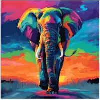 PosterMonkey Poster 50x50 cm - Olifant - Kleurrijk - Lucht - Abstract - Posters - Kamer decoratie - Wanddecoratie woonkamer - Muurdecoratie slaapkamer
