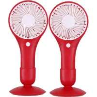Urban Living draagbare USB ventilator - 2x - met standaard - rood - kunststof - 20 x 10 cm