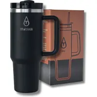 Motivai Tumbler - Zwart - 40oz - Travel Cup - RVS Thermosbeker met Handvat en Rietje - Drinkbeker To Go - 1.2 Liter - Koffiebeker - Travel Mug - Thermosbeker - Thermosfles - Thermoskan