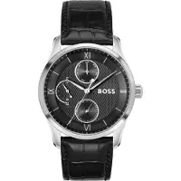 BOSS PRINCIPLE MASTER horloge met zwarte getextureerde wijzerplaat en leren polsband