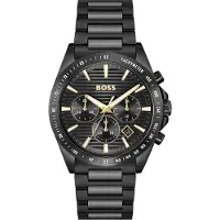 BOSS Strike Zwartgecoat horloge met tonale polsband met H-schakels