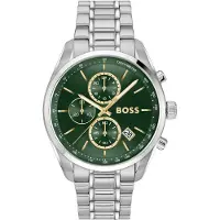 HUGO BOSS quartz zilver heren horloge met groene wijzerplaat & roestvrij stalen band