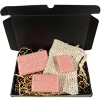 Savon De Marseille Zeepbox cadeau Rose 1x125 g. 1x60 g. 1x30 g 1x Sisal zeep scrub zakje