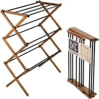 Kadax Staande droger van hout - inklapbaar torenwasrek met 11 stalen staven en 7 m² droogoppervlak - ecologisch wasrek, ruimtebesparende droger (97 cm hoog)
