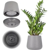 Kadax Bloempot van kunststof, diameter 13-23 cm, 4 kleuren, ovale pot met onderzetter, plantenpot, plantenbak, sierpot, diameter 17 cm, grijs