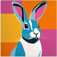 PosterMonkey Poster 30x30 cm - Haas - Kleurvakken - Oren - Roze - Posters - Kamer decoratie - Wanddecoratie woonkamer - Muurdecoratie slaapkamer
