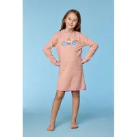 Woody slaapkleed meisjes - roze/geel gestreept - kat - 252-10-DZF-Z/927 - maat 152