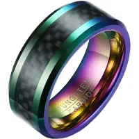 Mendes Wolfraam heren ring Carbon Fiber Multicolor Zwart 8mm-20mm