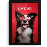 PosterMonkey Poster in lijst - Fotolijst 20x30 cm - Posters - Hond - Hartjesbril - Loveyou - Rood - Posterlijst zwart - Decoratie - Wanddecoratie woonkamer - Muurdecoratie slaapkamer