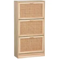 Sweeek - Schoenenkast met 3 kleplades rotan en houteffect 60cm - camargue