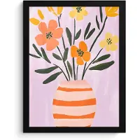 PosterMonkey Poster in lijst - Fotolijst 30x40 cm - Posters - Vaas - Gestreept - Bloemen - Oranje - Posterlijst zwart - Decoratie - Wanddecoratie woonkamer - Muurdecoratie slaapkamer