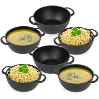 PlasticForte Soepkommen met hengsels - 6x - Campinglife - kunststof - D11 x H5 cm - 370 ml - zwart - stapelbaar - onbreekbaar