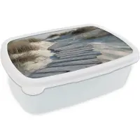 MuchoWow Broodtrommel Wit - Lunchbox Pad - Planken - Duinen - Gras - Brooddoos 18x12x6 cm - Brood lunch box - Broodtrommels voor kinderen en volwassenen