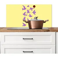 KitchenYeah Spatscherm keuken 90x45 cm - Kookplaat achterwand Vogels - Cirkel - Geel - Beweging - Muurbeschermer - Spatwand fornuis - Hoogwaardig aluminium