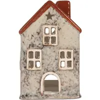 Clayre & Eef Waxinelichthouder Huis 8x7x13 cm Grijs Keramiek
