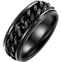 LGT JWLS LGT Jewels edelstaal heren ring Cuban Link Zwart-21mm