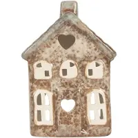 Clayre & Eef Waxinelichthouder Huis 9x6x13 cm Beige Keramiek