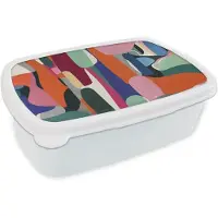 MuchoWow Broodtrommel Wit - Lunchbox Vormen - Ritmisch - Kleuren - Abstract - Brooddoos 18x12x6 cm - Brood lunch box - Broodtrommels voor kinderen en volwassenen