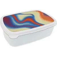 MuchoWow Broodtrommel Wit - Lunchbox Golven - Kleurrijk - Abstract - Brooddoos 18x12x6 cm - Brood lunch box - Broodtrommels voor kinderen en volwassenen