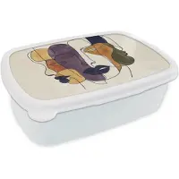 MuchoWow Broodtrommel Wit - Lunchbox Abstract - Overlappende gezichten - Paars - Donkergroen - Brooddoos 18x12x6 cm - Brood lunch box - Broodtrommels voor kinderen en volwassenen