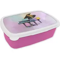 MuchoWow Broodtrommel Roze - Lunchbox Piano - Pastel - Elegant - Dromerig - Brooddoos 18x12x6 cm - Brood lunch box - Broodtrommels voor kinderen en volwassenen