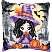 Vervaco - Kruissteekkussen kit - Halloweengirl - PN-0207487 - Borduren - Borduurpakket - Borduurpakket Halloween - Borduurpakket volwassenen - Borduurpakket kind
