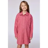 Woody slaapkleed meisjes/dames doorknoop - roze geruit - 252-10-WDE-W/954 - maat 164