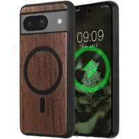 Kwmobile Hoesje voor Google Pixel 8 Smartphonehoesje – Cover van hout en TPU – Compatibel met MagSafe – Case in donkerbruin