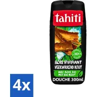 Tahiti 4 x - Douchegel - Verkwikkend Bio Hout - 100% Vegan - 300 ml - Douchegel - Houtgeur - Verfrissend - Hydraterend - Ginseng