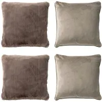 Dutch decor - KUSSENSET - 4-delig Soft Textures - 45x45 cm - inclusief binnenkussens - taupe - Met Ritssluiting – Decoratie Kussens - Comfortabele kussentjes voor op de Bank