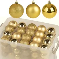 Ceruzo Kerstballen Set Goud – 70 Stuks – Mat- Glanzend - Glitter – Kunststof – Incl. Opbergbox