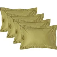 Homescapes Luxe Satijn Kussensloop 50x75 cm met Sierrand – Olijfgroen – Set van 4 – 100% Egyptisch Katoen Satijn – Draaddichtheid 1000