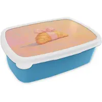 MuchoWow Broodtrommel Blauw - Lunchbox Croissant - Strik - Roze - Brooddoos 18x12x6 cm - Brood lunch box - Broodtrommels voor kinderen en volwassenen