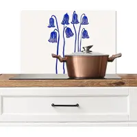 KitchenYeah Spatscherm keuken 60x40 cm - Kookplaat achterwand Bloemen - Blauw - Lijnen - Bloemblaadjes - Muurbeschermer - Spatwand fornuis - Hoogwaardig aluminium