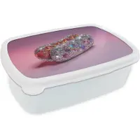 MuchoWow Broodtrommel Wit - Lunchbox Hotdog - Steentjes - Glitters - Paars - Brooddoos 18x12x6 cm - Brood lunch box - Broodtrommels voor kinderen en volwassenen