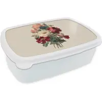 MuchoWow Broodtrommel Wit - Lunchbox Boeket - Warme tinten - Elegant - Brooddoos 18x12x6 cm - Brood lunch box - Broodtrommels voor kinderen en volwassenen