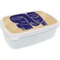 MuchoWow Broodtrommel Wit - Lunchbox Okergeel - Blauw - Eenvoudige lijnen - Brooddoos 18x12x6 cm - Brood lunch box - Broodtrommels voor kinderen en volwassenen