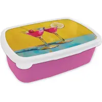 MuchoWow Broodtrommel Roze - Lunchbox Glazen - Cocktail - Citroen - Kers - Brooddoos 18x12x6 cm - Brood lunch box - Broodtrommels voor kinderen en volwassenen