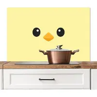 KitchenYeah Spatscherm keuken 100x65 cm - Kookplaat achterwand Kuiken - Vrolijk - Geel - Minimalistisch - Muurbeschermer - Spatwand fornuis - Hoogwaardig aluminium