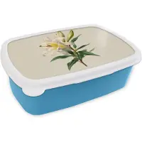 MuchoWow Broodtrommel Blauw - Lunchbox Lelie - Elegant - Botanisch - Beige - Brooddoos 18x12x6 cm - Brood lunch box - Broodtrommels voor kinderen en volwassenen