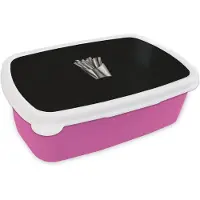 MuchoWow Broodtrommel Roze - Lunchbox Frietjes - Futuristisch - Zilver - Brooddoos 18x12x6 cm - Brood lunch box - Broodtrommels voor kinderen en volwassenen