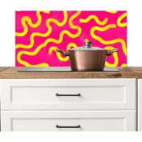 KitchenYeah Spatscherm keuken 80x40 cm - Kookplaat achterwand Lijn - Geel - Abstract - Muurbeschermer - Spatwand fornuis - Hoogwaardig aluminium