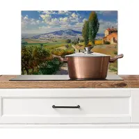 KitchenYeah Spatscherm keuken 70x50 cm - Kookplaat achterwand Mensen - Wandelen - Zandpad - Velden - Muurbeschermer - Spatwand fornuis - Hoogwaardig aluminium